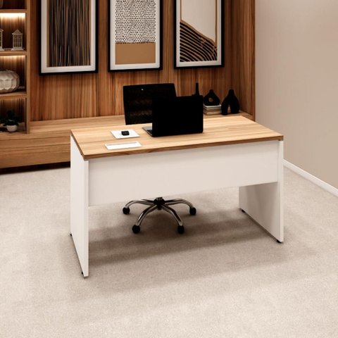 Plataforma Trabalho 135cm X 60cm 1 Cx de Tomada Pé Painel F5 Cor:macadâmia com Branco