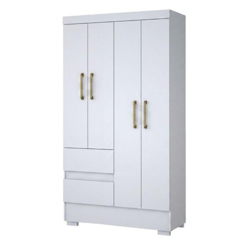 Guarda Roupas Solteiro 4 Portas 2 Gavetas Mel Branco Aramóveis