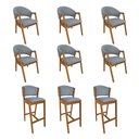 Ver imagem 1 de Kit 6 Cadeiras de Jantar Helen Madeira Maciça com 3 Banquetas Ana Cerejeira Premium Linho Cinza