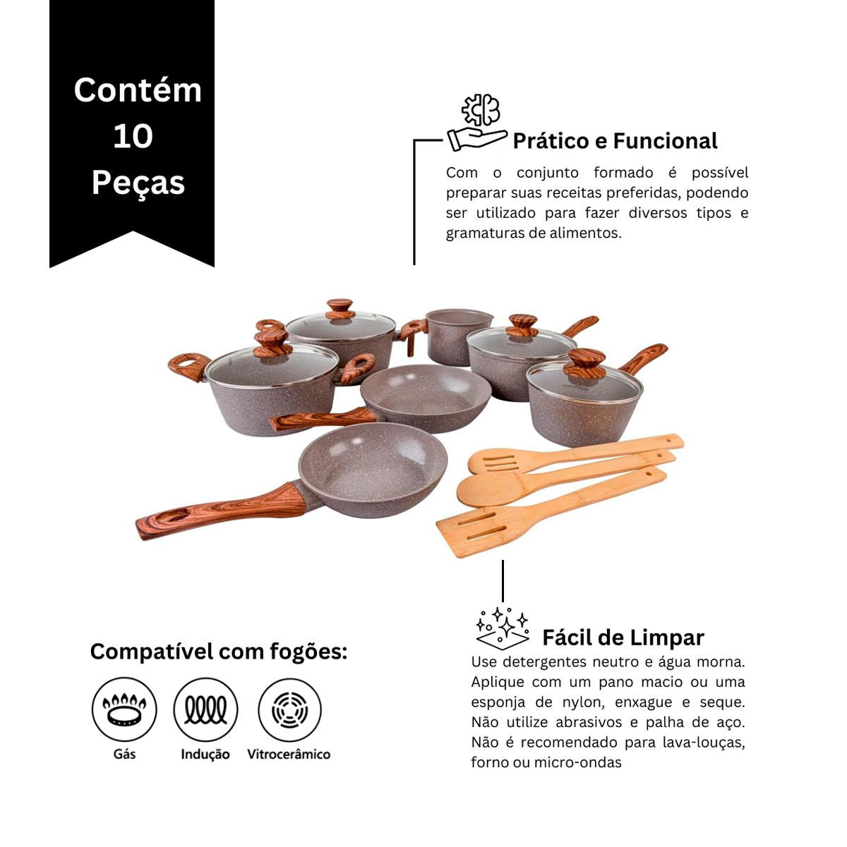 Jogo de Panela Ceramica Antiaderente Indução Mimo Style Cook Grafito 10 Peças Panelas e Utensílios - 3