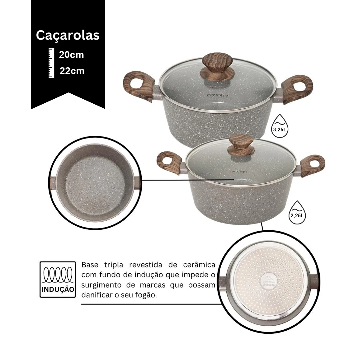 Jogo de Panela Ceramica Antiaderente Indução Mimo Style Cook Grafito 10 Peças Panelas e Utensílios - 4