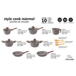 Jogo de Panela Ceramica Antiaderente Indução Mimo Style Cook Grafito 10 Peças Panelas e Utensílios - 10