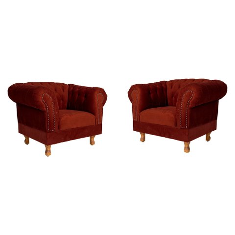 Kit 2 poltronas Chesterfield Capitonê Duque Suede Bordo Decoração, Recepção, Salas de Tv e Estar