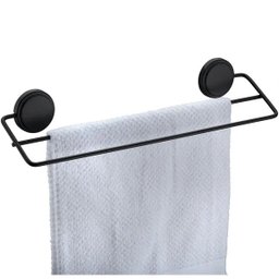 Suporte Duplo Porta Toalha 45CM Fixação sem Furar Parede Preto Fosco Future - 2
