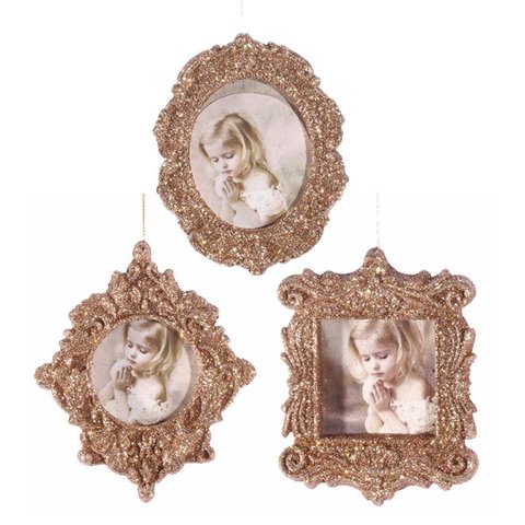 Kit Porta Retrato Rosê Gold para Árvore Natal 10cm 3 Peças - Magizi