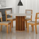 Ver imagem 4 de Conjunto Sala de Jantar Redonda Vidro MDF com 4 Cadeiras Flora Marrom/Cinamomo/Palha