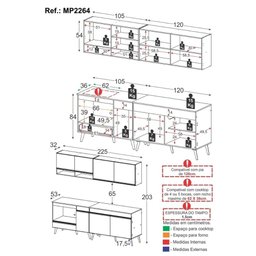 Armário de Cozinha Modulada Compacta 4 Pçs com Balcão para Cooktop Veneza Multimóveis Mp2264 - 4