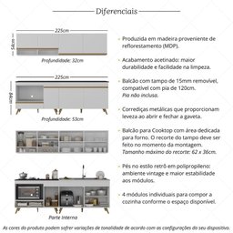 Armário de Cozinha Modulada Compacta 4 Pçs com Balcão para Cooktop Veneza Multimóveis Mp2264 - 3
