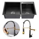 Ver imagem 1 de Kit Cuba Pia Gourmet Dupla Preta Aço Inox e Torneira Flexível Brinovar