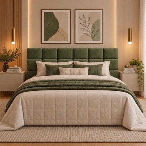 Cabeceira Cama Box Casal 138cm Estofada Bouclé Boss:Verde