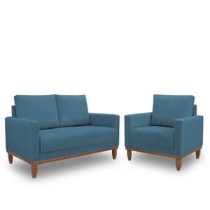Conj. 01 Poltrona e 01 Living Namoradeira Sara - Linho Azul