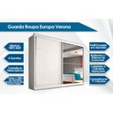 Ver imagem 2 de Guarda Roupa Casal 2 Portas de Correr e 4 Gavetas C/ 1 Espelho Verona Plus Branco - Europa