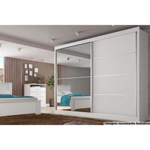 Guarda Roupa Casal 2 Portas de Correr e 4 Gavetas C/ 1 Espelho Verona Plus Branco - Europa