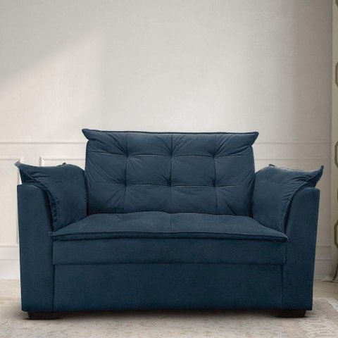 Sofá 2 Lugares para Sala Moderno Confortável Alicia Suede Azul Marinho