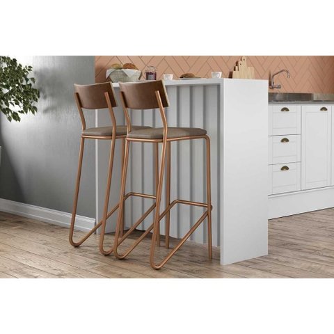 Balcão Ilha Cozinha Gourmet Bella 2613 120cm e 2 Banquetas 1747 Branco - Rose/areia/caramelo -