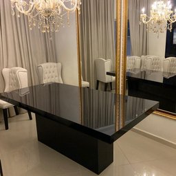 Mesa de Jantar Mdf Laminado Laca Auto Brilho 200x100cm - Preta (somente Mesa) - 1