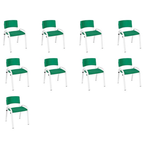 Kit 9 Cadeiras Infantil Iso, Escola, Base Branco- Verde Escuro