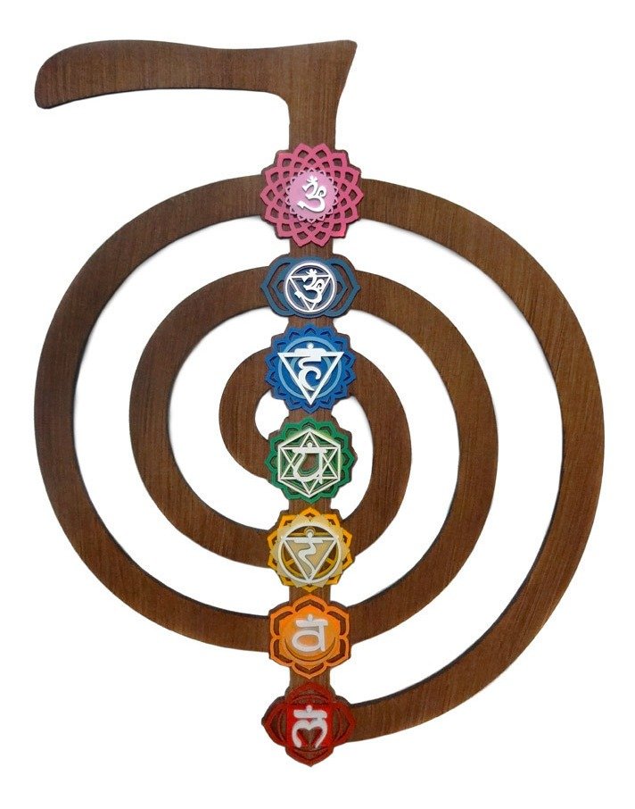 Quadro Reiki Cho-Ku-Rei com 7 Chakras (62cm) Relaxar e Meditar Marrom-escuro - 1