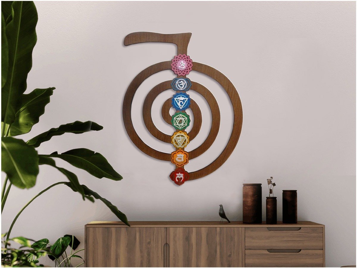 Quadro Reiki Cho-Ku-Rei com 7 Chakras (62cm) Relaxar e Meditar Marrom-escuro - 5