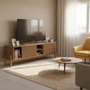 Ver imagem 1 de Rack com pés em madeira maciça para TV 55 Polegadas com Ripado 2 portas de correr 160mm Sereno