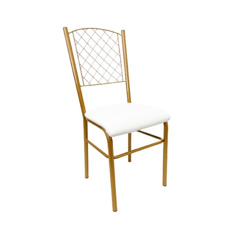 Cadeira para Cozinha reforçada cor Dourado Fosco assento branco encosto de grade Poltronas do Sul 19