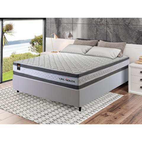 Conjunto Cama Box Casal c/ Molas Ensacadas Alpine Branco 138x188x65