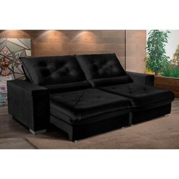 Sofá Retrátil e Reclinável 2,10m Suede Cancún Preto - 1