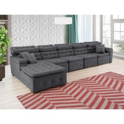 Sofá Orlando 4.20x2.10m com Chaise, Retrátil e Reclinável - Chumbo - 4