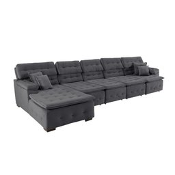 Sofá Orlando 4.20x2.10m com Chaise, Retrátil e Reclinável - Chumbo - 3
