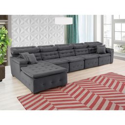 Sofá Orlando 4.20x2.10m com Chaise, Retrátil e Reclinável - Chumbo - 7