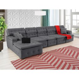 Sofá Orlando 4.20x2.10m com Chaise, Retrátil e Reclinável - Chumbo - 2