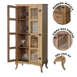 Cristaleira Antiga Madeira Maciça com Portas em Vidro Mel Jm Móveis - 3