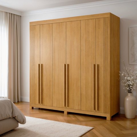 Guarda-Roupa Casal 6 Portas 4 Gavetas MDF com Pés Liss Marrom/Cinamomo