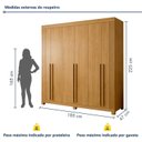 Ver imagem 3 de Guarda-Roupa Casal 6 Portas 4 Gavetas MDF com Pés Liss Marrom/Cinamomo
