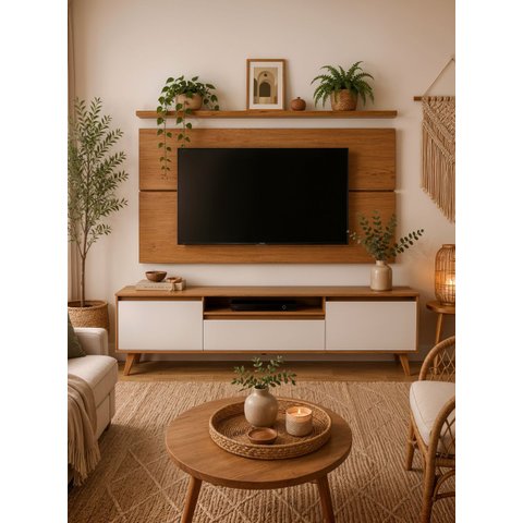Rack para TV com Painel e Prateleira 180cm Retro MDF Freijó Dallas - On Móveis