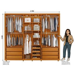 Guarda Roupa Casal Volpi Ripado 6 Portas Cinamomo - Madetec - 4