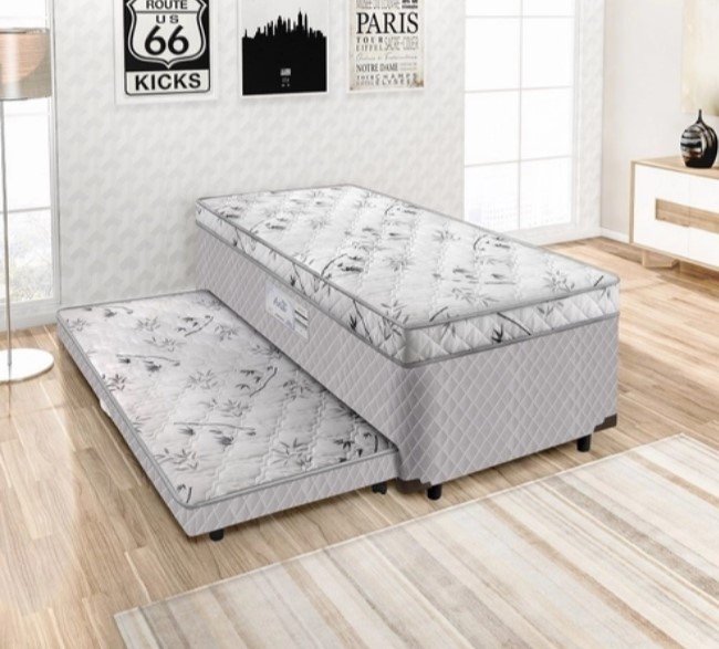 Cama Box Solteiro Ortopédica Conjugada C/ Cama Auxiliar 88 x 188 - Matelassê Branco - 1