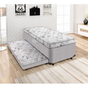 Cama Box Solteiro Ortopédica Conjugada C/ Cama Auxiliar 88 x 188 - Matelassê Branco