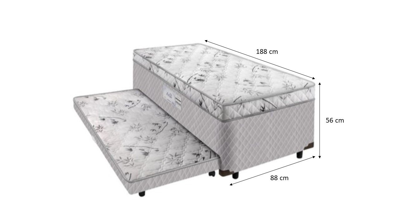 Cama Box Solteiro Ortopédica Conjugada C/ Cama Auxiliar 88 x 188 - Matelassê Branco - 2