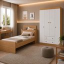 Ver imagem 3 de Jogo de Quarto Cama com Colchão Incluso e Guarda-Roupa 4 Portas 2 Gavetas Lira Multimóveis MP4839