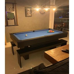 Mesa de Sinuca e Jantar com 2 Bancos - 2,00x1,10 - Azul Royal - 3