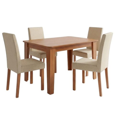 Mesa de Jantar Estela Mdf com 4 Cadeiras Estofadas Linho Gengibre Molci