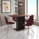 Ver imagem 1 de Mesa Jantar Londres Tampo Amêndoa 120cm Base Preta 4 Cadeiras Base Dourado Estofado Vermelho