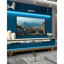 Ver imagem 2 de Conjunto Painel Ripado Tv até 75 e Rack Pés Madeira Duque Cor:azul Royal