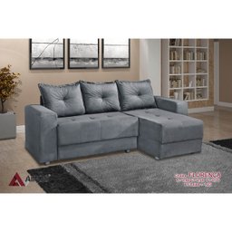 Sofá 3 Lugares com Chaise Florença Tecido Suede 200cm Cor Cinza - 2
