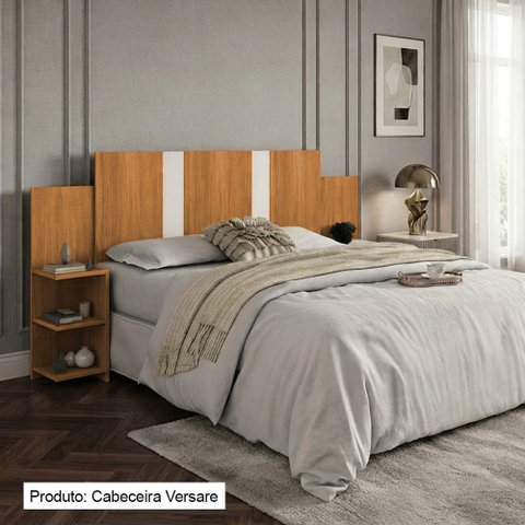 Cabeceira Versare Casal e Queen Flex Regulável com 2 Mesas Suspensas Painel Moderno Nature Off White