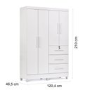 Ver imagem 3 de Guarda-Roupa 4 Portas com 3 Gavetas e Chave Moderno para Quarto Casal Solteiro Mumbai Branco