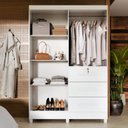 Ver imagem 4 de Guarda-Roupa 4 Portas com 3 Gavetas e Chave Moderno para Quarto Casal Solteiro Mumbai Branco