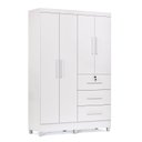 Ver imagem 2 de Guarda-Roupa 4 Portas com 3 Gavetas e Chave Moderno para Quarto Casal Solteiro Mumbai Branco
