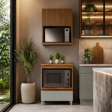 Cozinha Modulada 2 Peças 100% MDF Rainha Marrom/Verde - Nesher